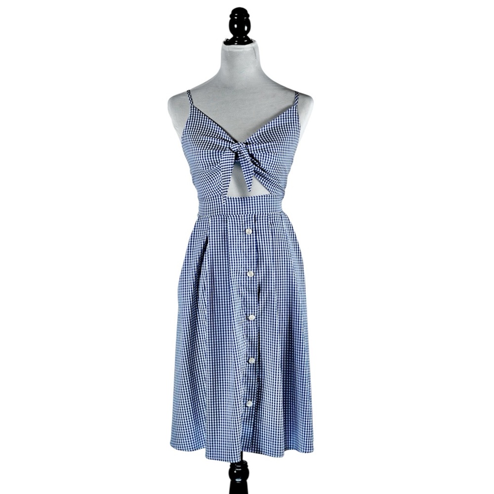 Cupshe Blue Gingham Midi Dress Cutout Bow Front – Size M - Picture 8 of 17